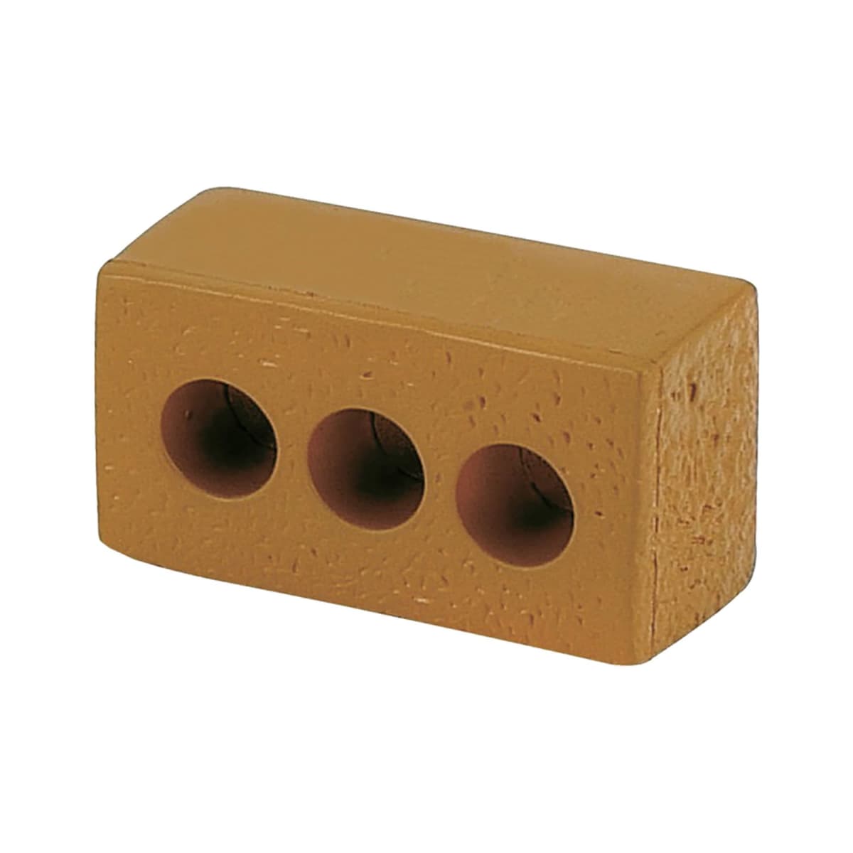 A rectangular clay brick with three circular holes running through it, displayed against a plain background. The brick has a smooth, uniform surface and a warm, earthy color.