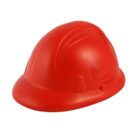 A bright red hard hat with a smooth, rounded surface and a small brim, isolated on a white background.