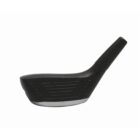 A black golf club head with a metallic bottom and grooved surface, designed for hitting golf balls accurately. It is oriented sideways, showing the details of its face and sole.