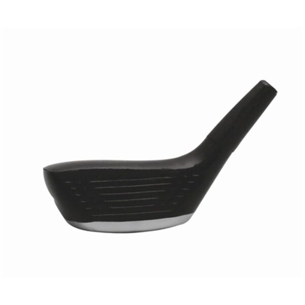 A black and silver hybrid golf club head. The head features horizontal grooves on its face and a smooth, contoured design. The image is isolated on a white background.