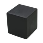 A solid black cube with smooth surfaces against a plain white background.