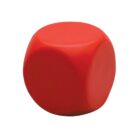 A red, round-edged foam cube with no visible markings or numbers. It has a smooth texture and evenly colored surface.