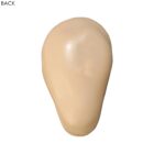 An image of a light brown, oval-shaped foam hair styling accessory with a smooth surface. The word BACK is written at the top left corner, indicating the backside of the accessory.