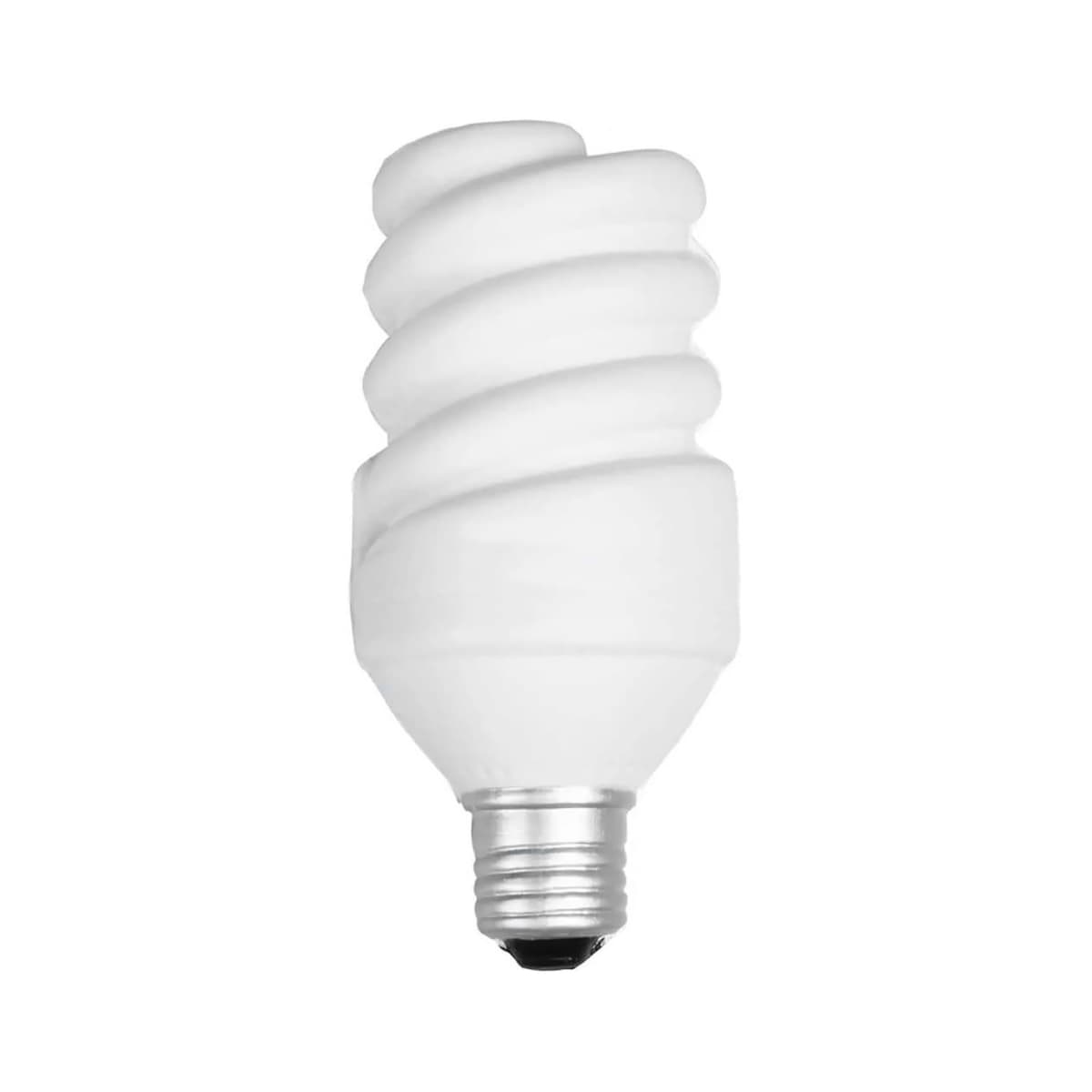 A spiral-shaped compact fluorescent light bulb with a standard screw base, isolated on a white background.