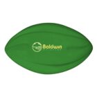 A green, oval-shaped stress ball with the yellow logo and text Baldwin Aviation printed on it.