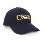 A navy blue baseball cap featuring the word COLT in yellow with an embroidered horse design, displayed at an angle.