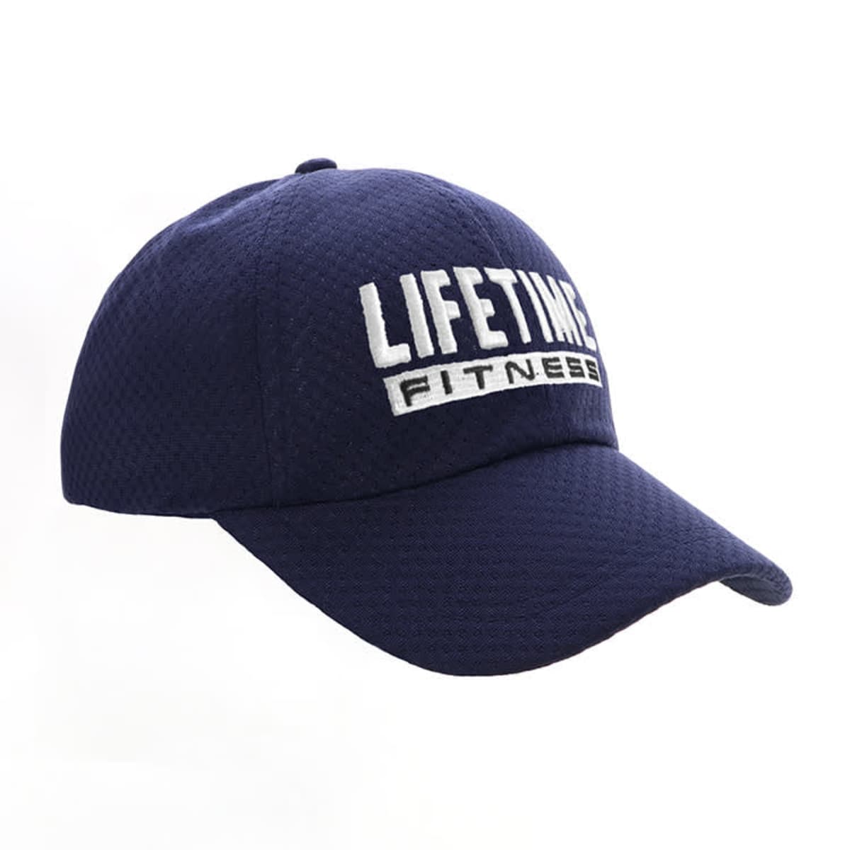 A navy blue baseball cap with the text LIFETIME FITNESS embroidered in white on the front panel.