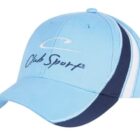 Light blue baseball cap with black and white stripes on the side. The cap features the text Club Sport and a stylized logo in white on the front.