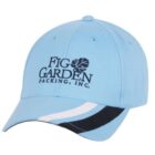 A light blue baseball cap with the logo Fig Garden Packing, Inc. embroidered in dark blue. The cap has a curved brim with white and black striped accents.