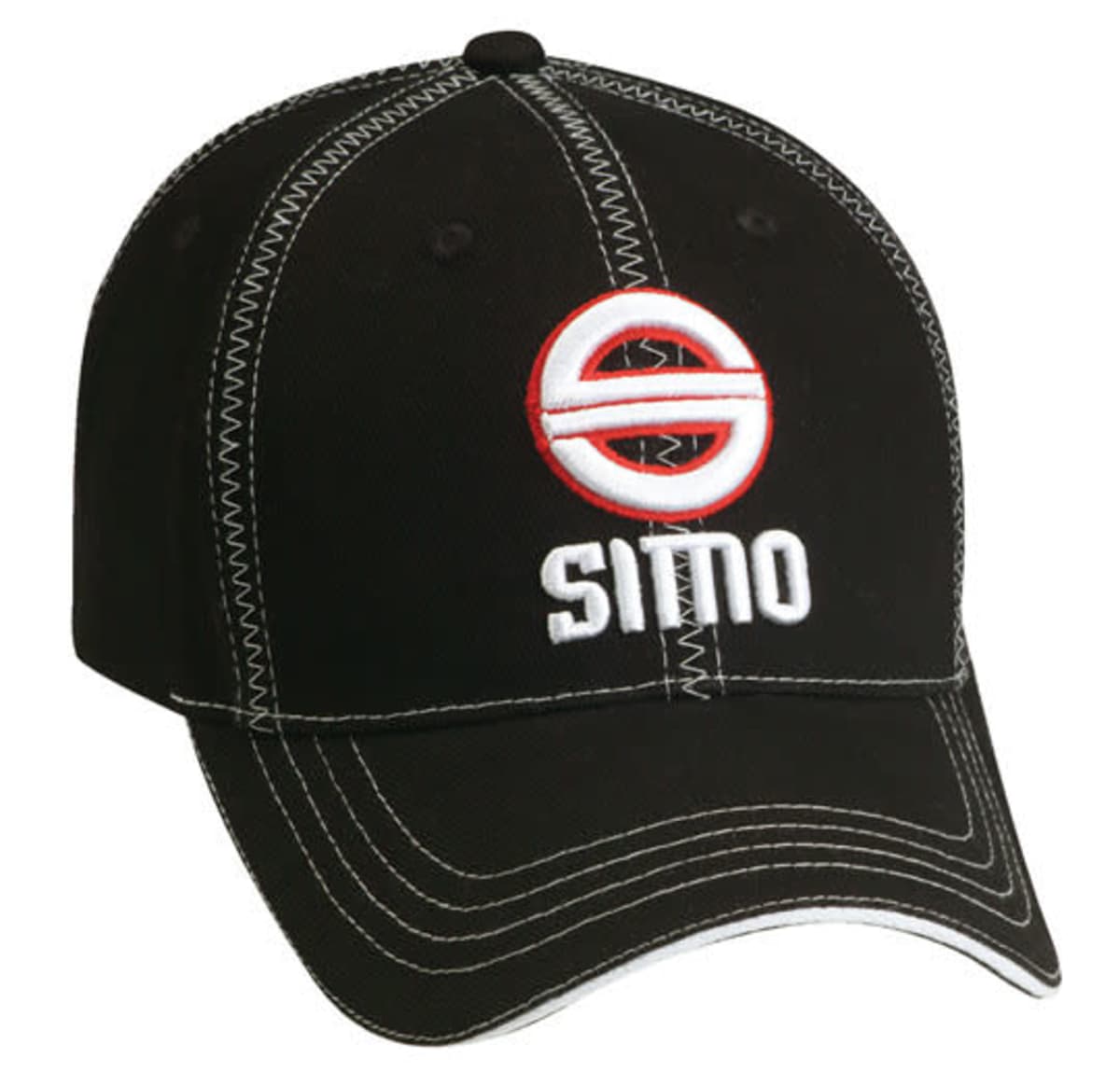 A black baseball cap featuring white stitching and an embroidered logo of a red circle with a slash through it, above the word SITNO in white letters.