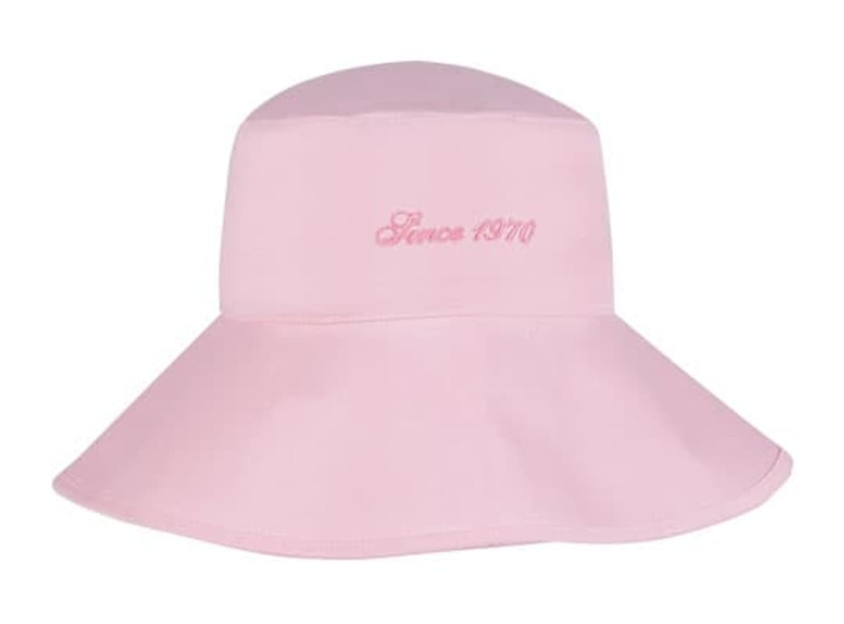 A wide-brimmed pink hat with Since 1970 embroidered in lighter pink on the front.