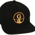 A black baseball cap featuring a circular yellow emblem with the letter G and a stylized road design. The cap has a flat brim and a classic front panel structure.