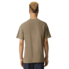 Adult with curly hair in an American Apparel Polycotton T-shirt, seen from the back.