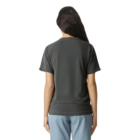 Person with long hair in an American Apparel Adult Polycotton T-Shirt and blue pants, facing away.