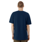 Navy AA Relaxed Fit T-Shirt viewed from the back, paired with brown pants.