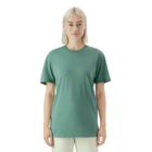Adult in a plain green American Apparel Adult Relaxed Fit Jersey T-Shirt poses on white.