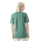 Blond person in a green American Apparel Relaxed Fit T-shirt, facing away from the camera.