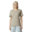 Person in an American Apparel Ladies’ Fine Jersey Tee and light jeans on a white background.