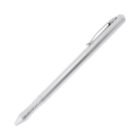 A sleek, metallic pen with a smooth barrel, pointed tip, and a clip on the cap, set against a plain white background.