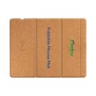 Rectangular foldable mouse mat made of cork material. It features the words Foldable Mouse Mat in blue and Oaky in green, with a wireless charging symbol on the left side.