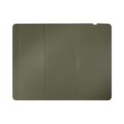 A closed, dark green tablet cover with a tri-fold design, placed against a white background.