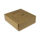 A closed, brown cardboard box with black printed text and images on the lid, indicating it contains a wireless charger. The box is plain and minimalistic.