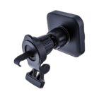 A black car phone mount with an adjustable grip and a hook for attaching to an air vent, featuring a swivel design for easy positioning.
