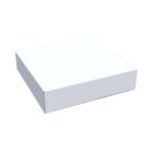 A plain white, square cardboard box with a closed lid is positioned against a white background. The box appears minimalist with no visible logos or designs.