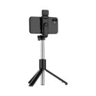 A smartphone mounted on a compact tripod with adjustable legs. The phone is positioned horizontally, and a small accessory is attached to the top of the mount. The setup is isolated on a plain white background.
