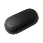 A black, oval-shaped carrying case with a smooth surface, likely for holding small electronic devices or accessories. The case is closed, showcasing its sleek and minimalist design.