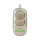 A compact, eco-friendly wireless earbud case made with a speckled, natural-looking material. The case displays the text SEFTON ECO in green. The earbuds are visible inside the transparent lid.