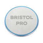 A round, flat light grey object with the words BRISTOL PRO embossed on its surface. It has a subtle blue outline around the edge.