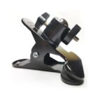 Black metal clamp with two adjustable screws and a ball joint on top, set against a plain white background.