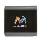 Black box with mediaONE and a colorful wave logo on the front.