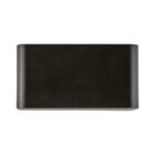 A rectangular black wall light fixture, viewed from the front against a white background.