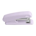 A light purple stapler with a silver metal mechanism, positioned on a plain white background.