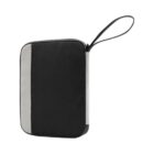 A zippered black and gray sleeve with a handle, suitable for carrying a laptop or tablet. The design features a large black section alongside a gray stripe running vertically. The handle is attached to the zipper for easy carrying.