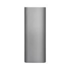 Silver rectangular power bank standing vertically against a white background.