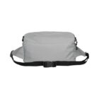 A light gray waist bag with a simple, rectangular design and black adjustable straps featuring a front buckle. The bag has zippers on both sides for secure storage and a minimalistic look against a white background.