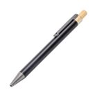 A sleek black metal pen with a silver tip and a gold clicker. The pen features a silver clip for attaching to a pocket. It is positioned diagonally against a plain white background.