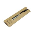 A black pen inside a brown, partially open cardboard packaging. The packaging displays the logo Insignia and a recycling symbol with the text Eco Promotional.