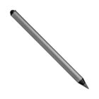 A sleek, metallic stylus pen with a pointed tip and a rounded end, isolated on a white background. The pen has a modern design, suitable for use with touchscreens or tablets.