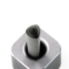 Close-up of a stylus pen tip positioned vertically within a metal holder, set against a plain white background.
