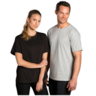 Two people in promotional Budget Cotton Tees - one black and one gray