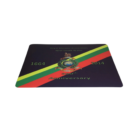A dark blue Budget Custom Branded Ultra Light mat with diagonal red, green, and yellow stripes showcases the Royal Marines Association emblem. It highlights New South Wales, the years 1664-2014, and commemorates their 350th Anniversary in a historic design.