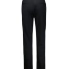 Rear view of a pair of black trousers on a white background. The trousers have an elastic waistband and two back pockets.