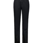 Black elastic-waist pants with a straight leg design, featuring side pockets and elasticated cuffs at the ankles. The fabric appears soft and comfortable, suitable for casual or athletic wear. Plain background enhances the focus on the pants.