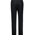Rear view of a pair of black pants with an elastic waistband and straight legs. The pants have two back pockets. They are displayed against a plain white background.