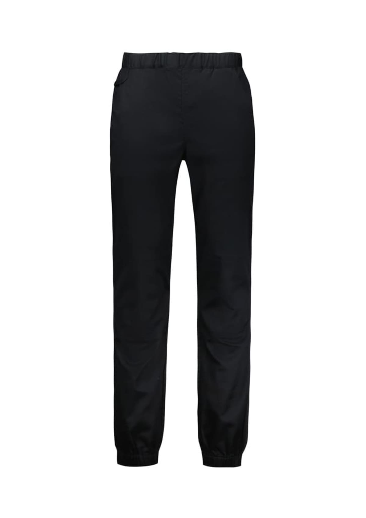 Black elastic-waist sweatpants with cuffs at the ankles, shown on a white background.