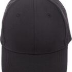 A plain black baseball cap viewed from the front.